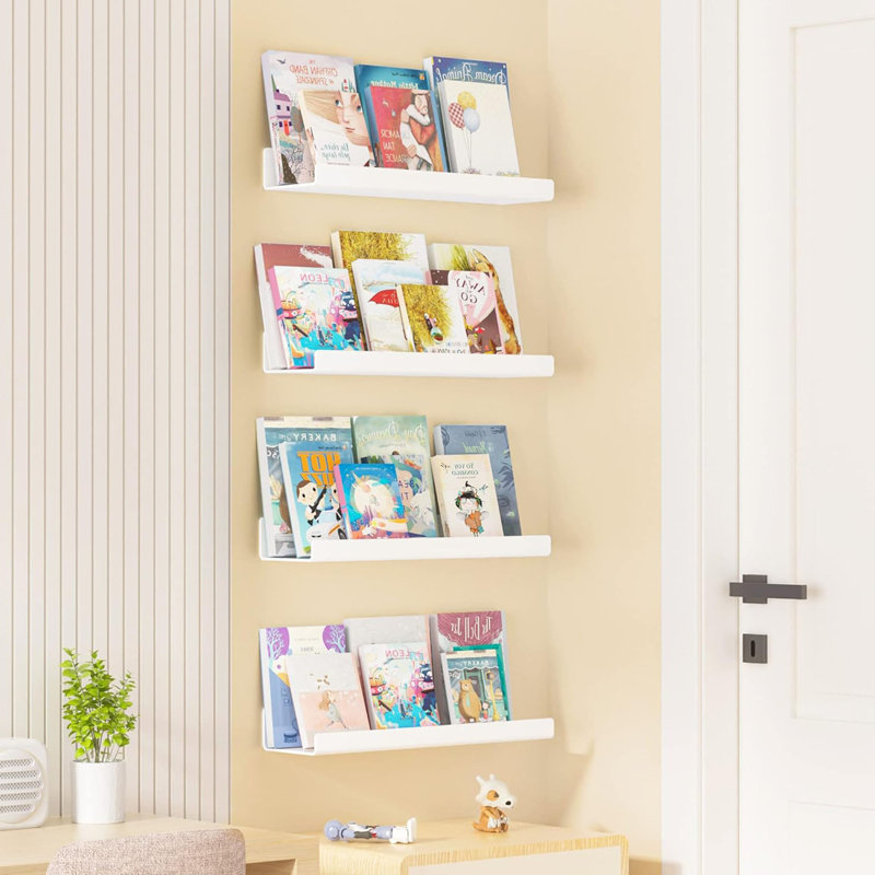 4 Pack Shelves for Wall, Floating Shelf ,No Drill, Wall Mounted Storage Shelf, White