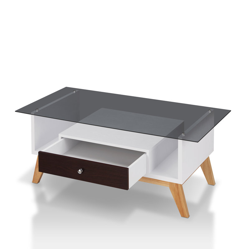 Levi Glass Top Single Coffee Table, Espresso/White