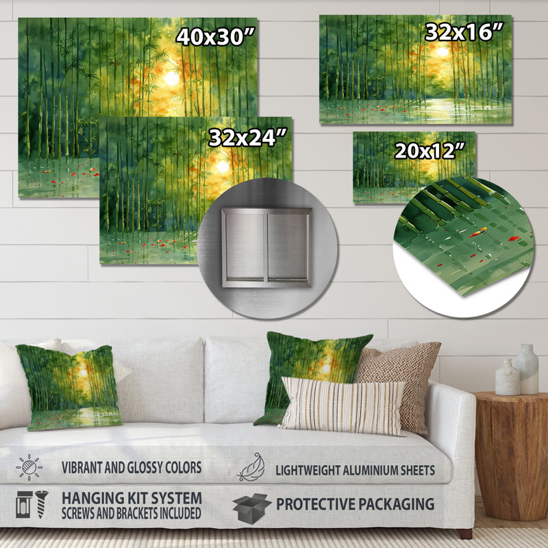 «Bamboo In Amazon Rainforest At Sunset I», impression d'art mural en bambou, Métal métal, 30" H x 40" W