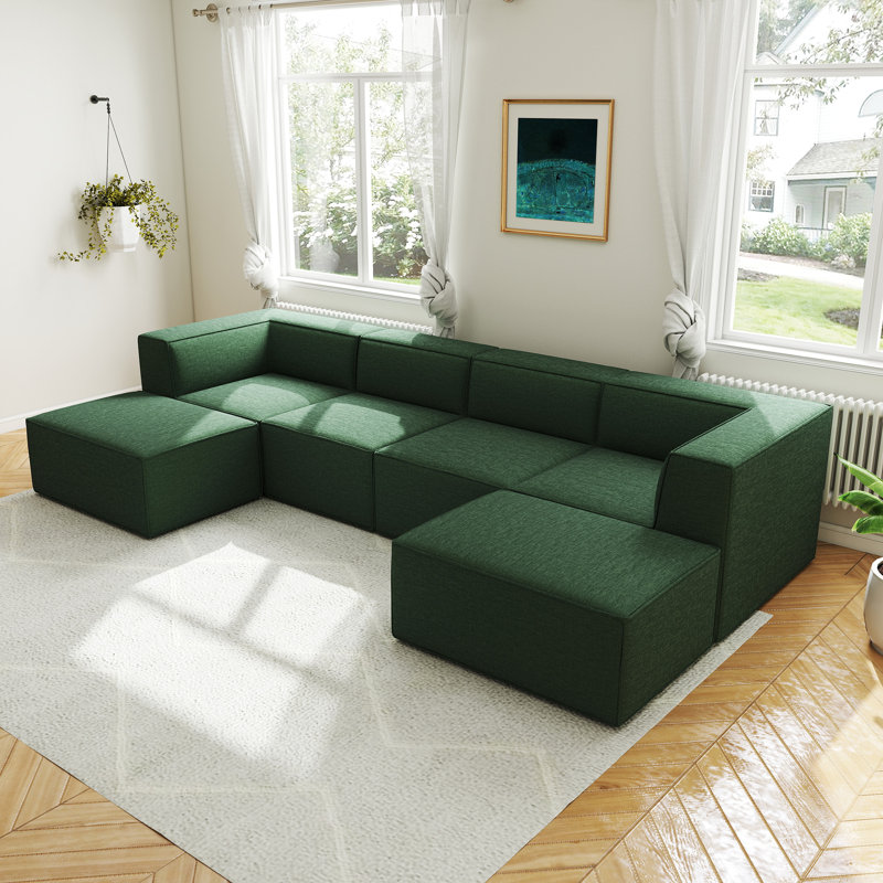 135" Chenille Modular Sectional Sofa, 6-Seat Compression Couch with High-Density Foam, Customizable Configuration, No Assembly Required
