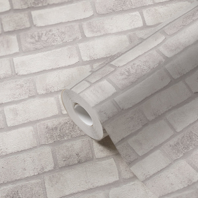 Bricks and More Collection Brick Weathered Effect Wallpaper Roll, White