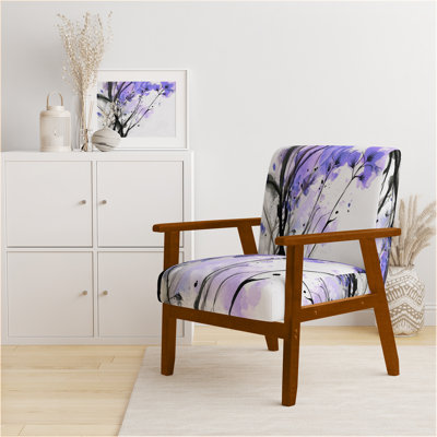 Fauteuil d'appoint traditionnel recouvert de velours à motif abstrait de fleurs orange