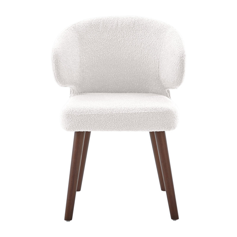 Modern Bouclé Upholstered Dining Chair with Curved Backrest and Solid Wood Legs, Beige