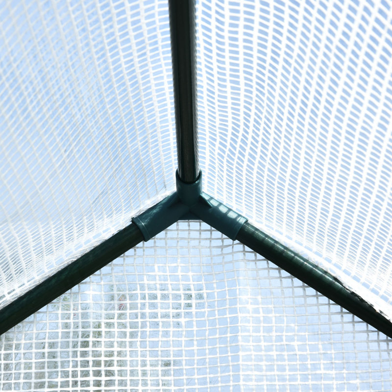 White Steel Walk-In Greenhouse with Shelves and Roll-Up Door