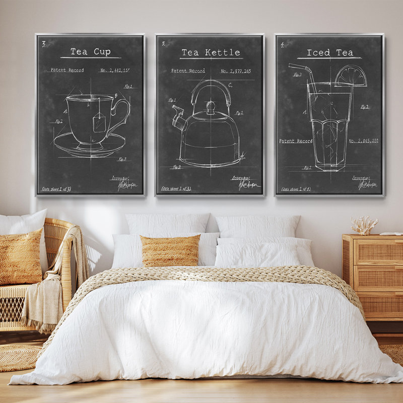 Morning routine I, ensemble de 3 toiles encadrées sur toile, H 40 po x l 78 po, Argent