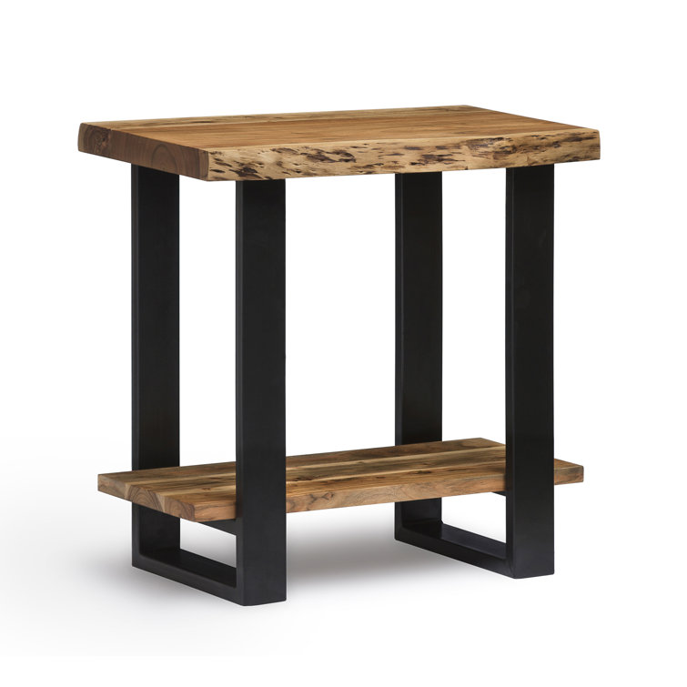 Alpine 27-Inch Solid Acacia Wood 2-Tier Modern Industrial End/Side Table with Live Edge Design
