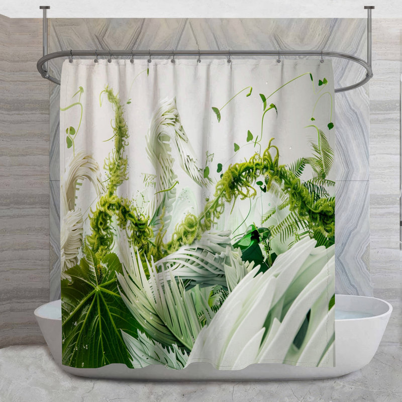 Rideau de douche Organic Forms - Art Bathroom Decor Tropical, 84" H x 70" W
