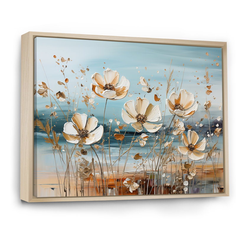 «Beige River Meadow Charm», impression sur toile, Cadre naturel flottant, 16" H x 32" W