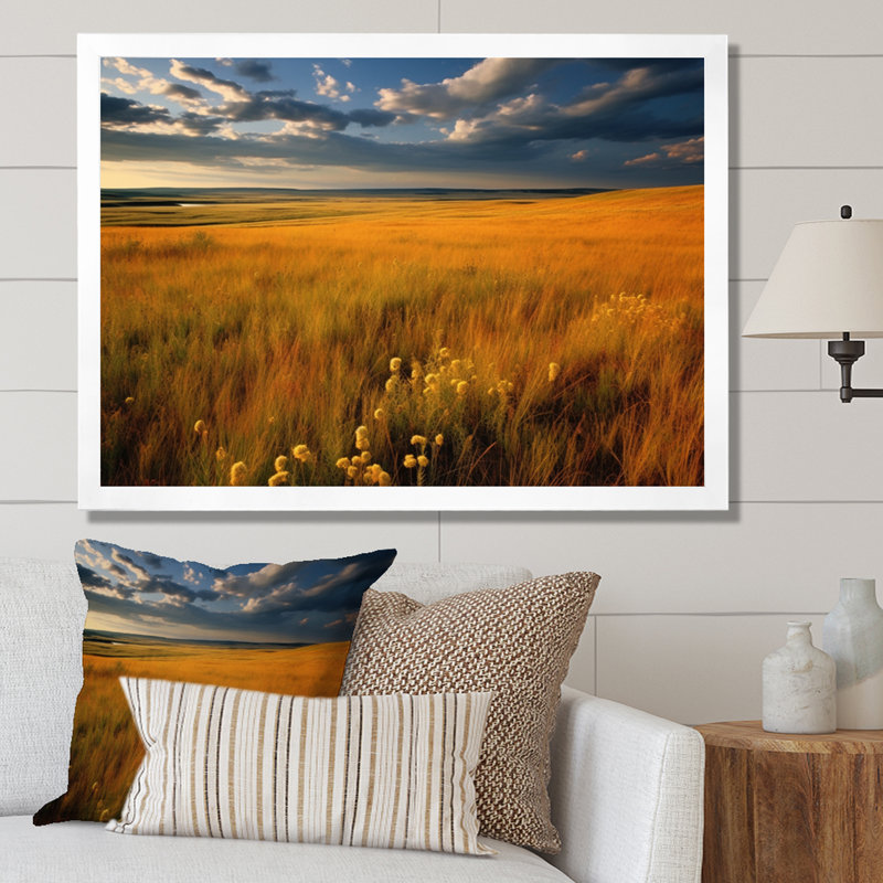 Calming Meadow I, reproduction d'art sur toile, Cadre simple blanc, H 12 po x l 20 po x P 1 po