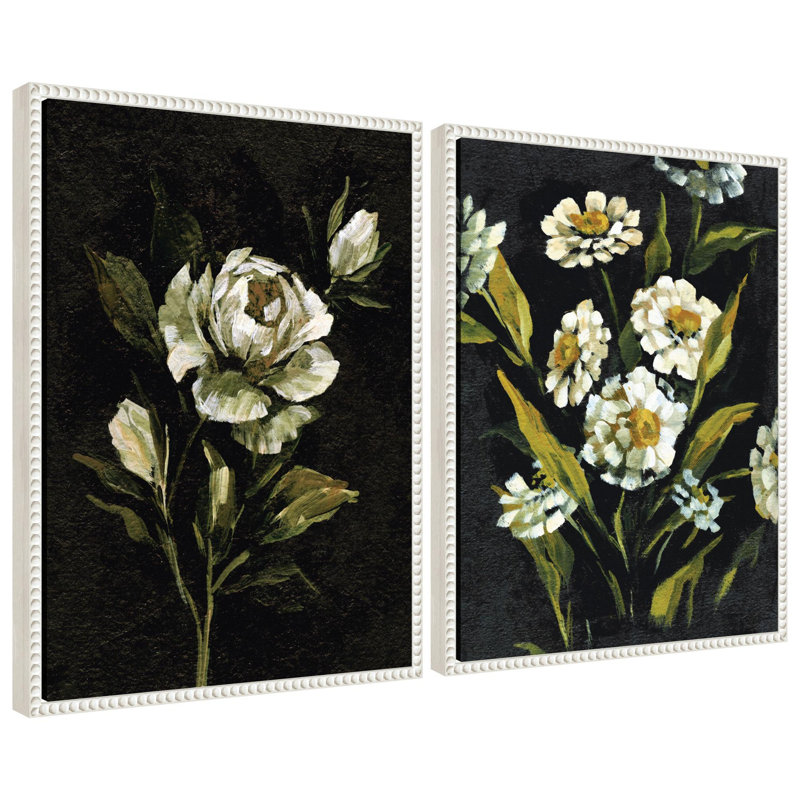 «Beaded Moody Floral 1 and 2», ensemble d'art sur toile encadré par Annie Quigley