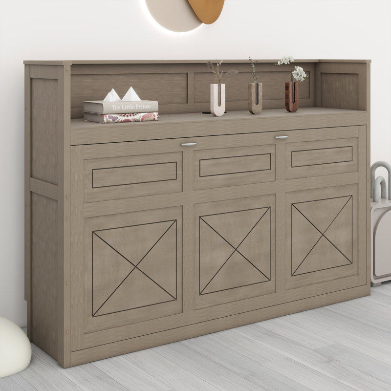 Lit escamotable avec bureau Murphy, Gris délavé