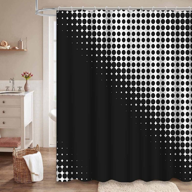 Rideau de douche abstrait à demi-teinte noir à pois abstraits avec 12 crochets, L 72 po x l 72 po