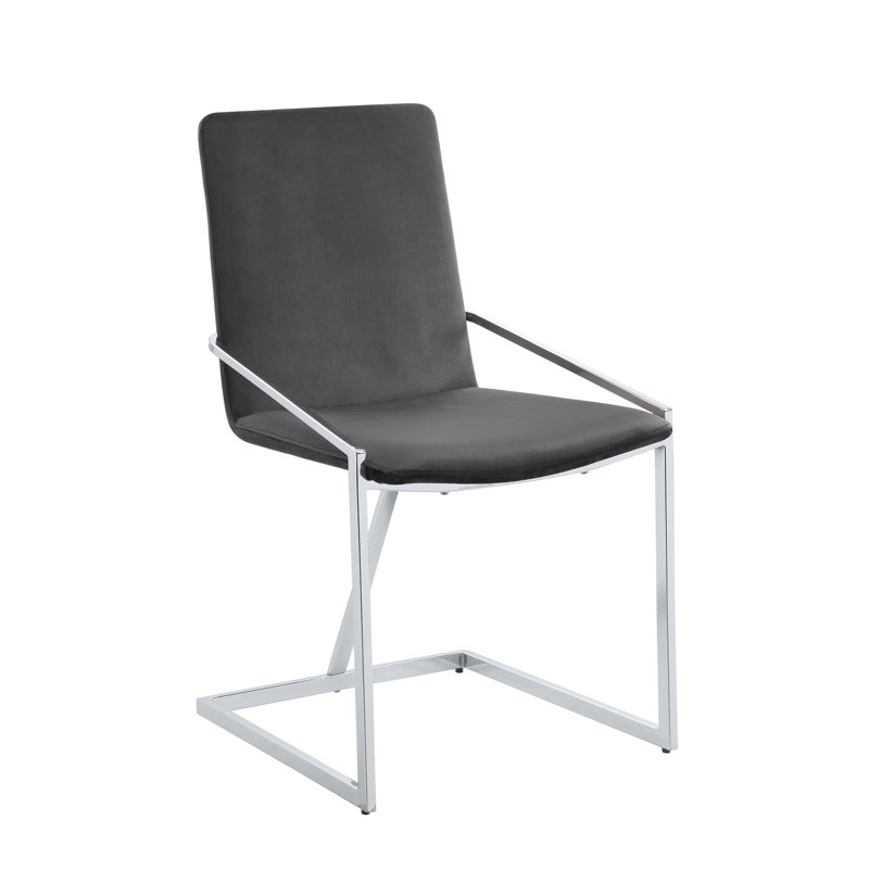 Chaises de salle à manger en velours gris avec finition chromée Zlatan
