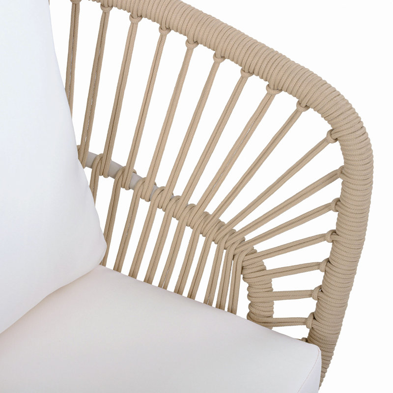 Chaise de salle à manger d'extérieur MP1 - Structure en acier beige et osier, capacité de poids de 300 lb, avec coussin