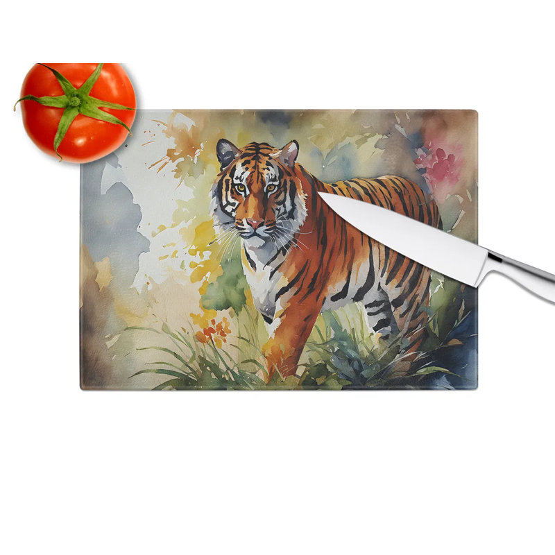 Planche à découper décorative en verre trempé avec œuvre d'art vibrante, planche à découper antidérapante pour la cuisine