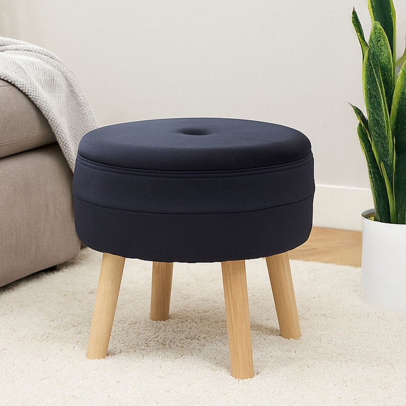 Presidio 46cm Wide Tufted Round Solid Colour Ottoman with Storage, Black