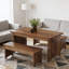 Ensemble de salle à manger 3 pièces, table de cuisine de style campagne avec deux bancs