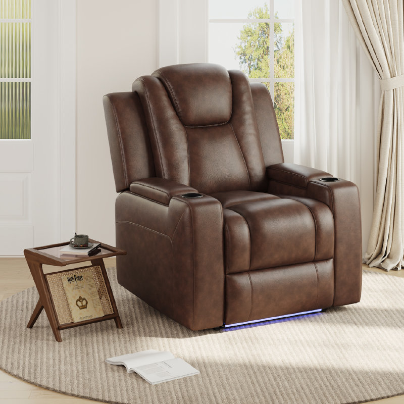 Fauteuil inclinable électrique rétro en cuir écologique, Marron foncé