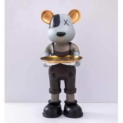 Figurine d'ours en dessin animé avec plateau de rangement, objet de décoration pour la maison.