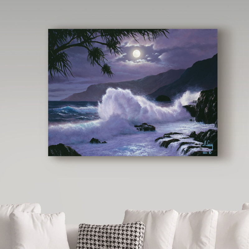 Large Waves Landscape Print on Canvas with Solid Wood Frame