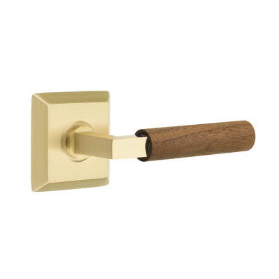 Ensemble de faux levier Emtek Select avec rosette Quincy et tige carrée en L, poignée en noyer foncé