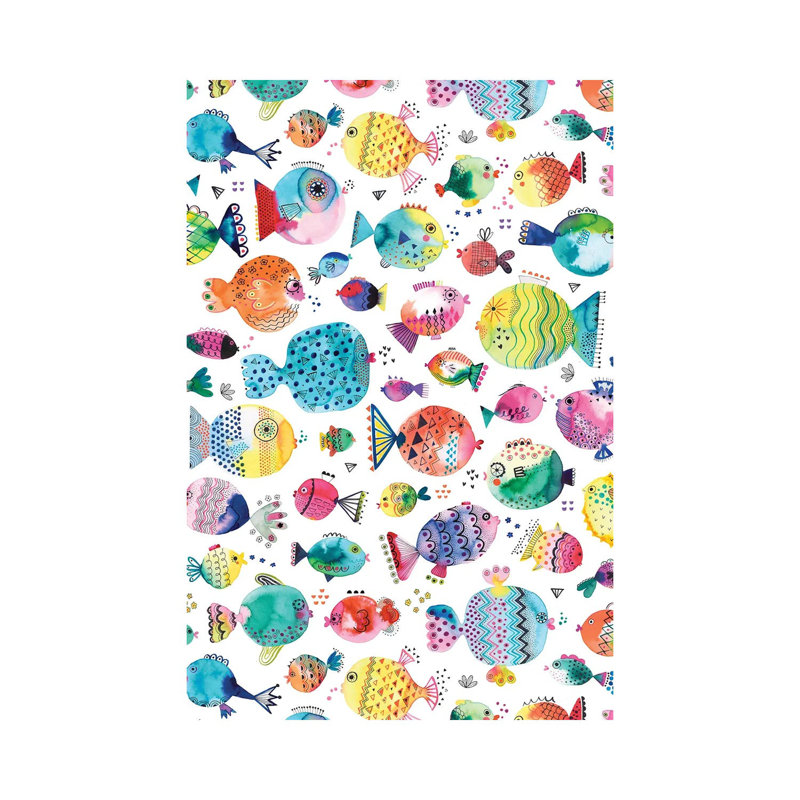 Cute Puffer Fishes Watercolor Multi by Ninola Design - Wrapped Canvas Painting, 20.32 cm H x 30.48 cm W