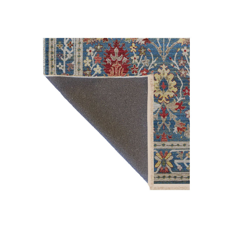 Tapis bleu lavable décoratif floral, Sous-tapis rectangulaire de 3 pi 3 po x 4 pi 11 po