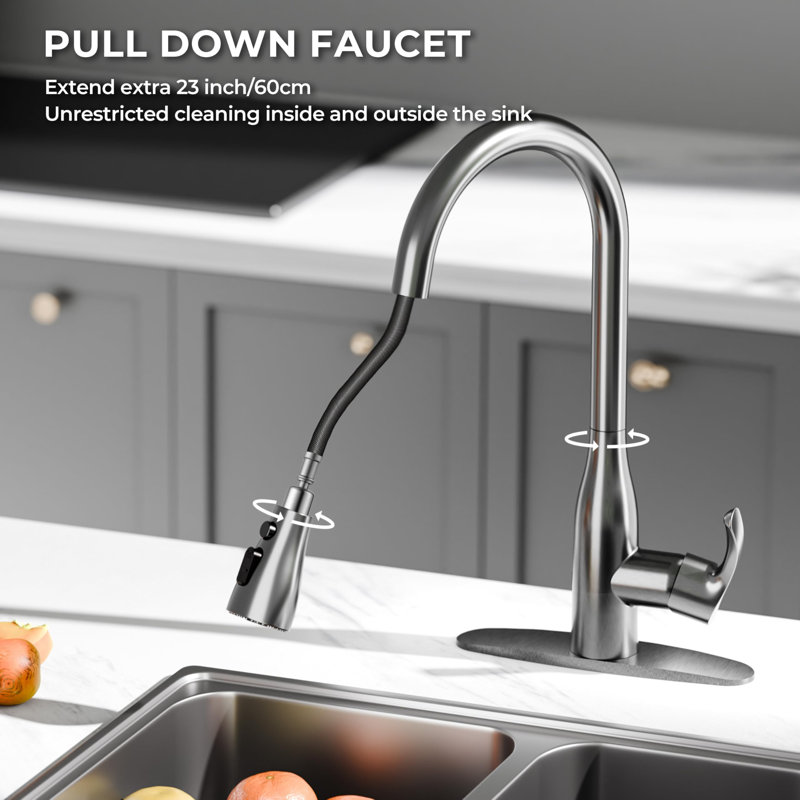 Silver Touchless Kitchen Faucet with Dual Motion Sensors, Pull Down Sprayer, Water-Saving Brushed Nickel Tap, Single Handle 1 or 3 Hole Sink Faucet for Farmhouse, RV, Laundry & Bar