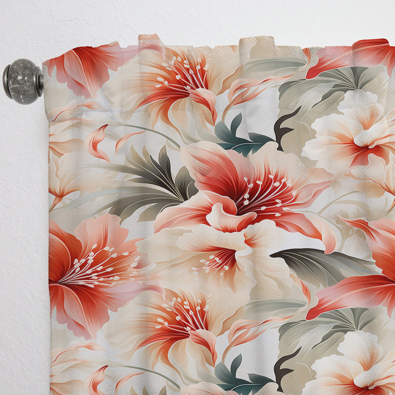 Motif tropical délicat neutre II - Rideau floral - Velours obscurcissant - 1 panneau, L 52 po x L 120 po