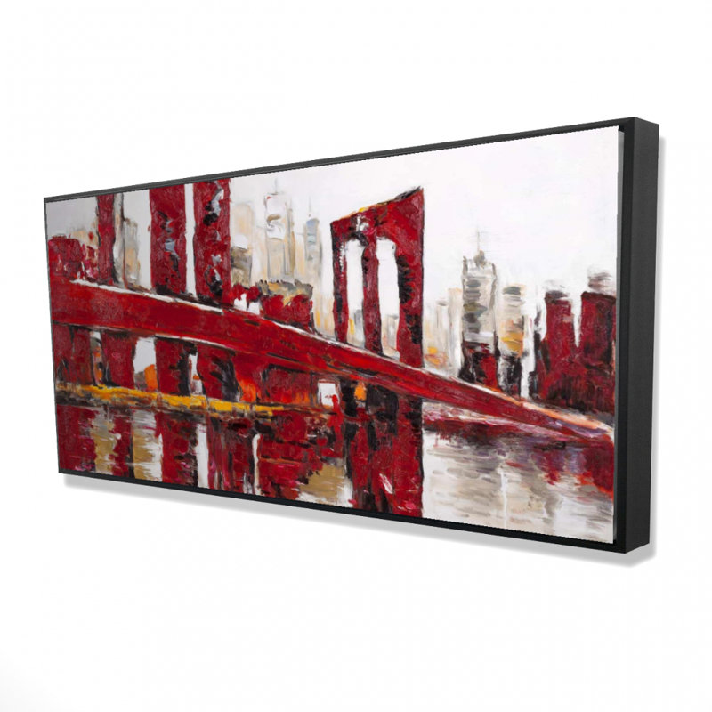 Abstract And Industrial Red Bridge Print On Canvas, H 24 po x l 48 po