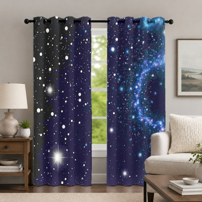 Rideaux à motif galaxie 2 pièces, rideau à imprimé ciel étoilé, rideaux à œillets Cosmos esthétique moderne, habillage de fenêtre pour décoration de salon de chambre à coucher