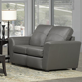 Canapé à accoudoirs évasés en cuir véritable Lidiya, Gris, H 36 po x l 87 po x P 37 po