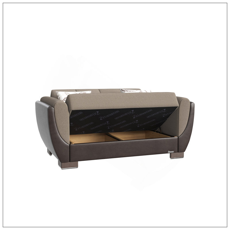 Causeuse convertible rembourrée avec rangement, chenille en polyuréthane beige / brun, Beige / chenille brune