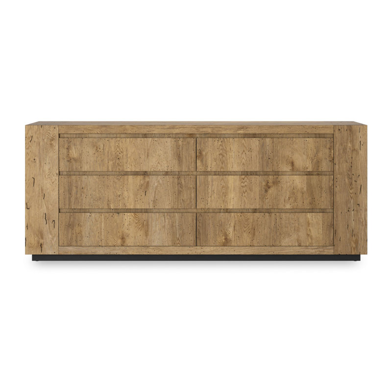 Commode 6 tiroirs Keedan, Bois de chêne patiné rustique