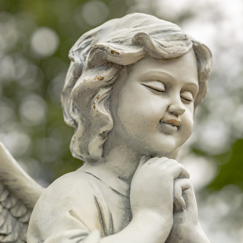 Statue de jardin enfant ange priant Magneisum, Blanc antique