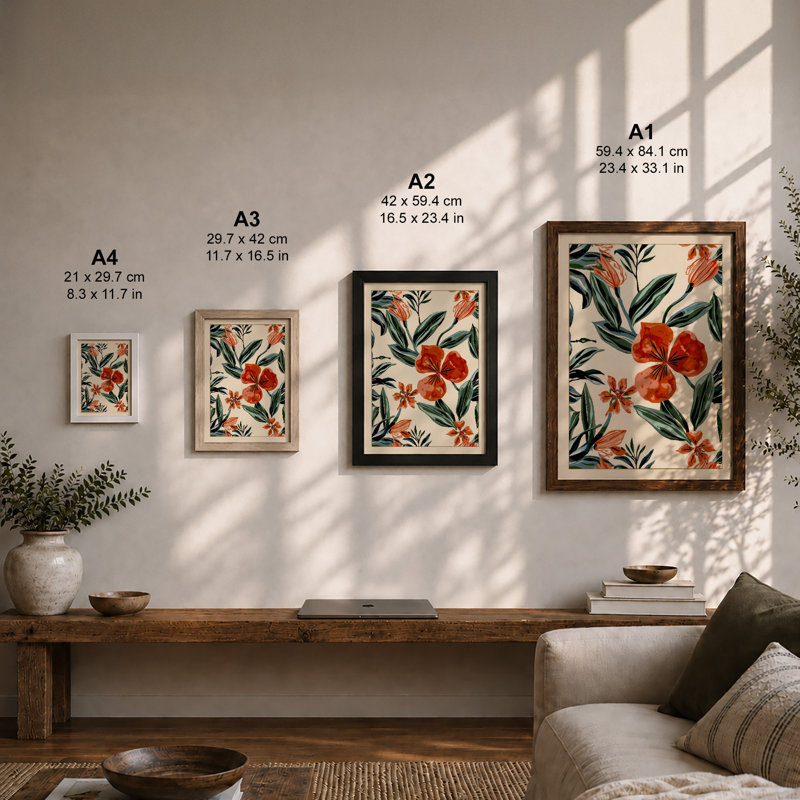 Scattered Blooms Botanical - Framed Print, A2 - 59.4 x 42.0 cm, Walnut
