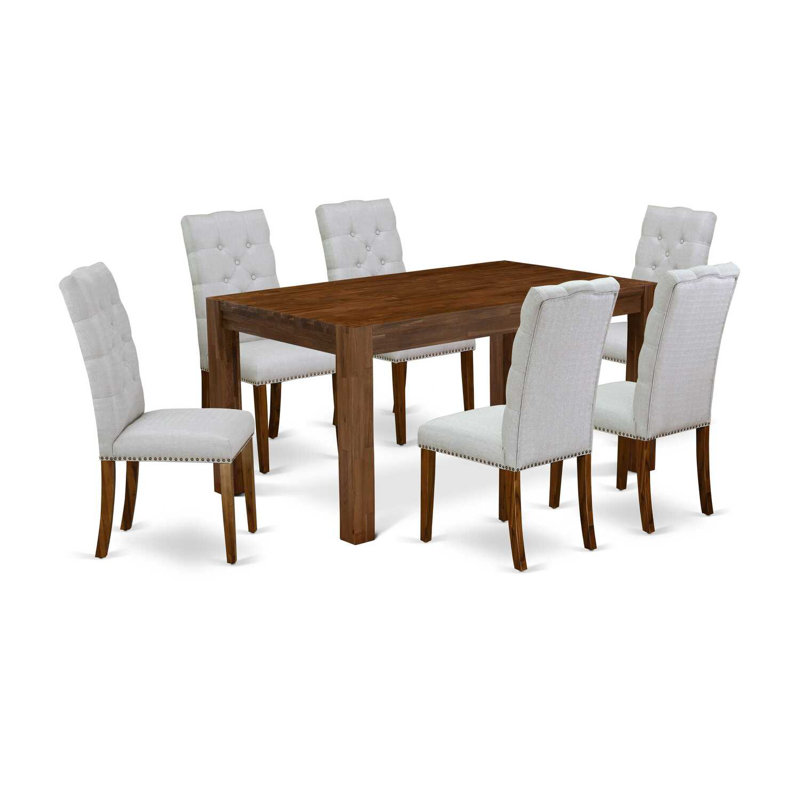 Ensemble de table et chaises de cuisine 7 pièces composé d'une table de salle à manger rectangulaire en bois rustique et de 6 chaises de salle à manger Parson en tissu gris, naturel