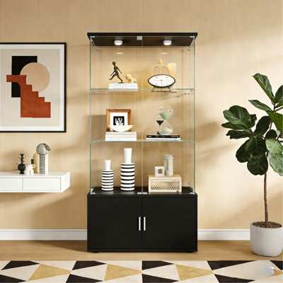 Double-Door Four-Layer Cabinet-Style Storage Cabinet,Display Cabinet,Wine Cabinet,File Cabinet,With Remote-Controlled PAIPAI Lights,Adjustable Feet, Can Be Placed In The Living Room