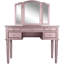 Meuble-lavabo classique en or rose, avec miroir pliable, cinq tiroirs et un tabouret rond rembourré, conception en bois d'hévéa massif de style contemporain doré, confortable