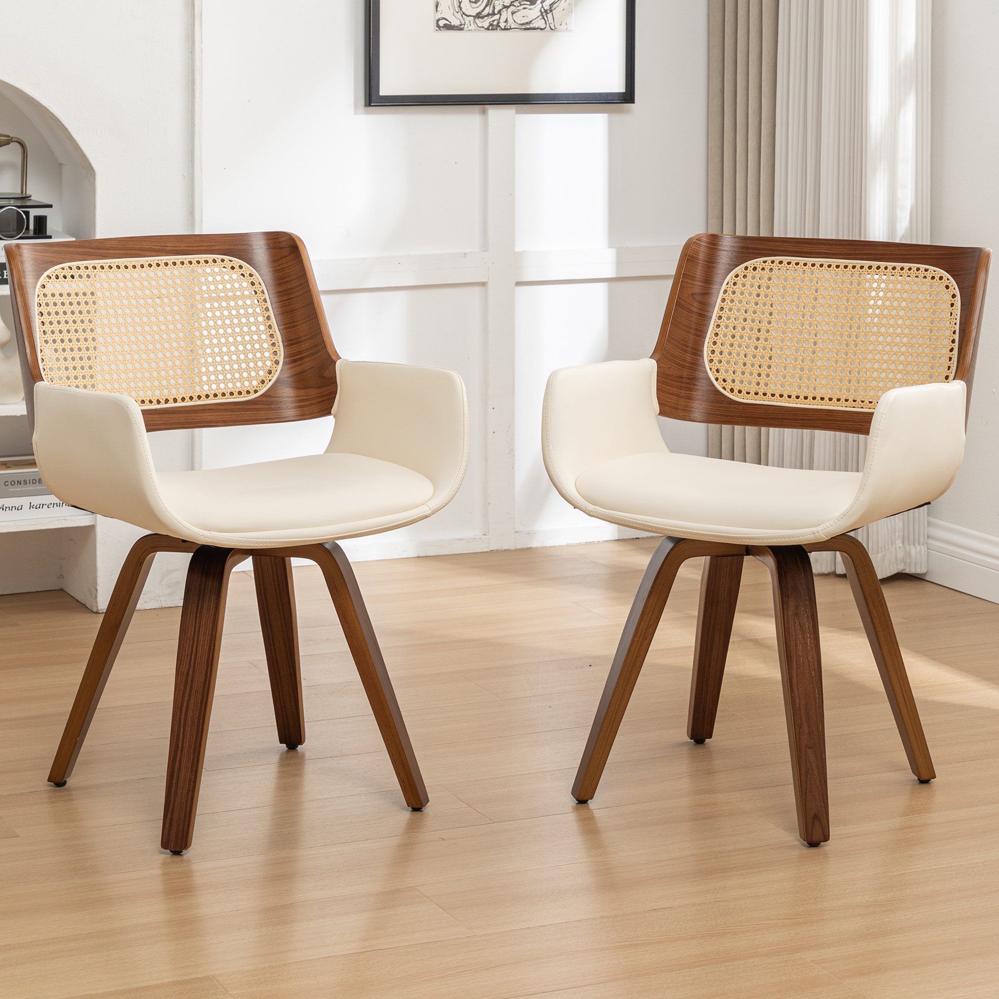 Corrigan Studio® Sirkin Modern Swivel Upholstered Dining Chairs With Cane  Rattan Back Reviews Wayfair