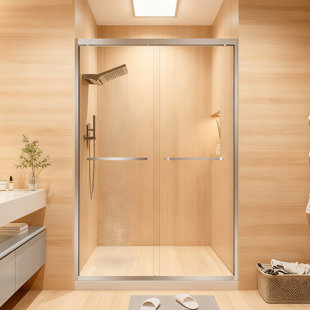 Porte de douche coulissante double semi-sans cadre l 44 à 48 po x H 76 po avec verre trempé de 1/4 po (6 mm)