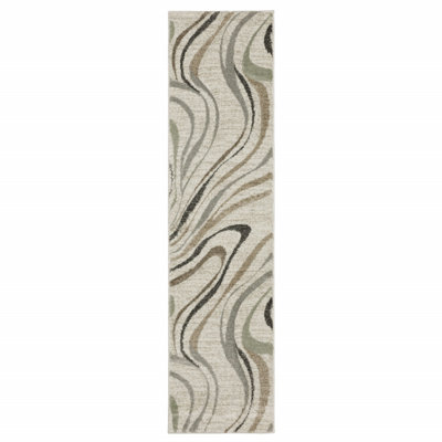 Tapis de couloir abstrait 2 pi x 8 pi gris et ivoire