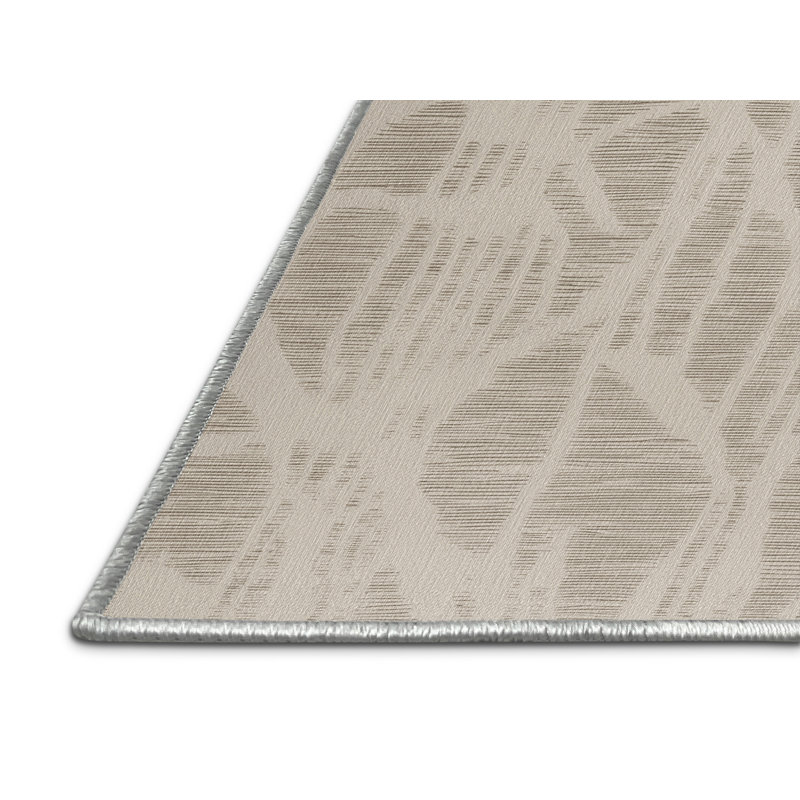 Machine Washable Abstract Beige Area Rug, Round 8'