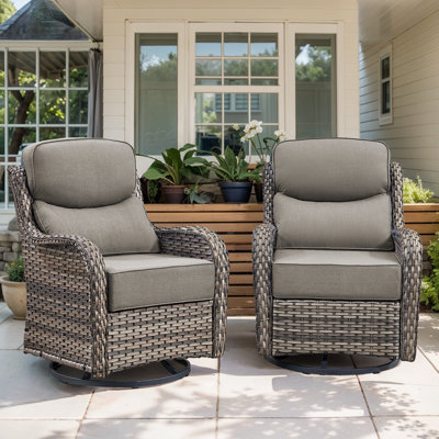 Deb 2-Pieces Outdoor Wicker Swivel Rocker Chairs with 6" Thick Cushions for Patio