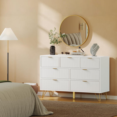 7 Drawer Dresser for Bedroom, Modern Chest of Drawers with Gold Metal Handles & Feet, 47 Inch Wide Dresser