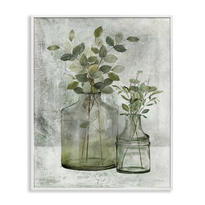 «Plant Botanical Bunches Country Vase», peinture sur toile encadrée blanche, art texturé