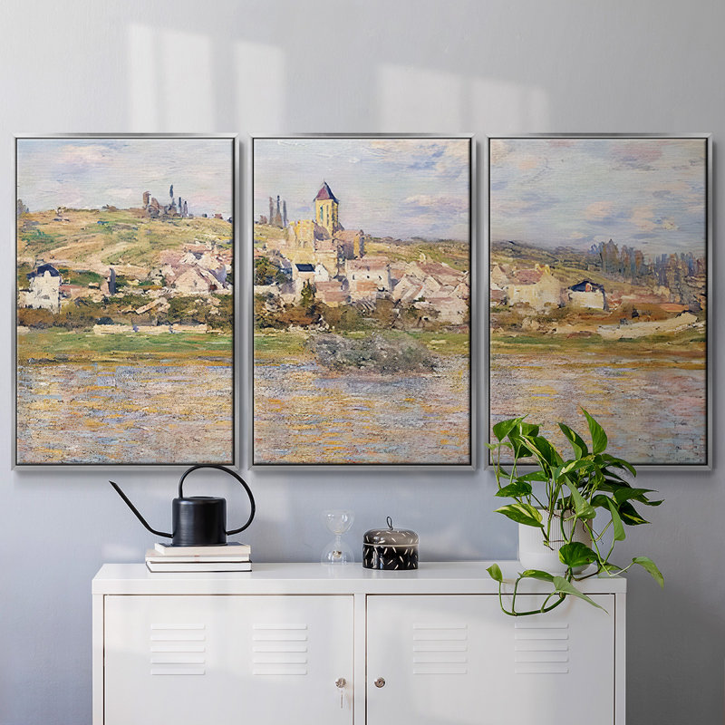 Claude Monet 3 pièces, Encadrement argenté, H 40 po x l 78 po