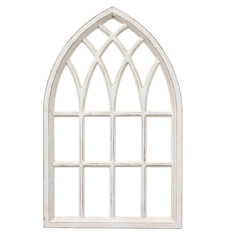 Rustic Arched Window Frame 20 X 32 Inch,  Hanging Distressed White Window Pane Wall Decor