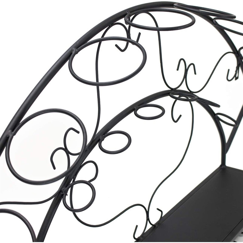 Support mural pour 7 bouteilles de vin et verre mural noir