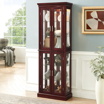 Transitional Curio Cabinet With Tempered Glass & Adjustable Shelves Mirrored Back Shelving by Lark Manor